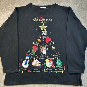 The Quacker Factory Christmas Sweatshirt Pullover Appliques Embroidered Beaded M